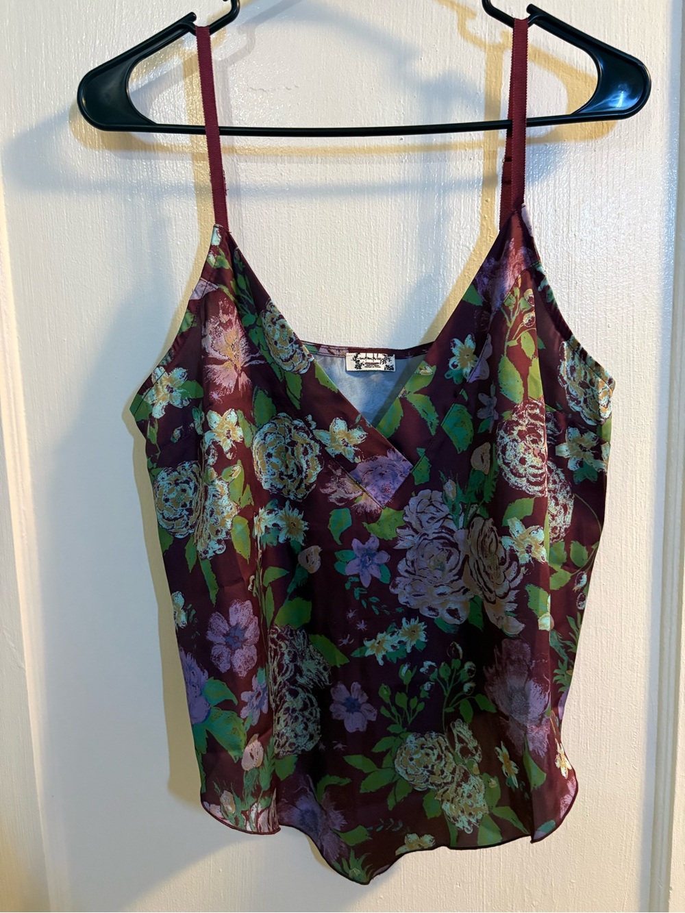 Free People Floral Satin Cami Tank Top in Burgundy - Women
